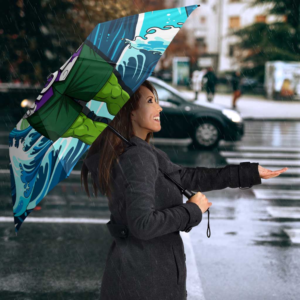 Piccolo Dragon Ball Summer Theme Umbrella with Tropical Shirt Shenron Background and Ocean Wave Design - The Mazicc