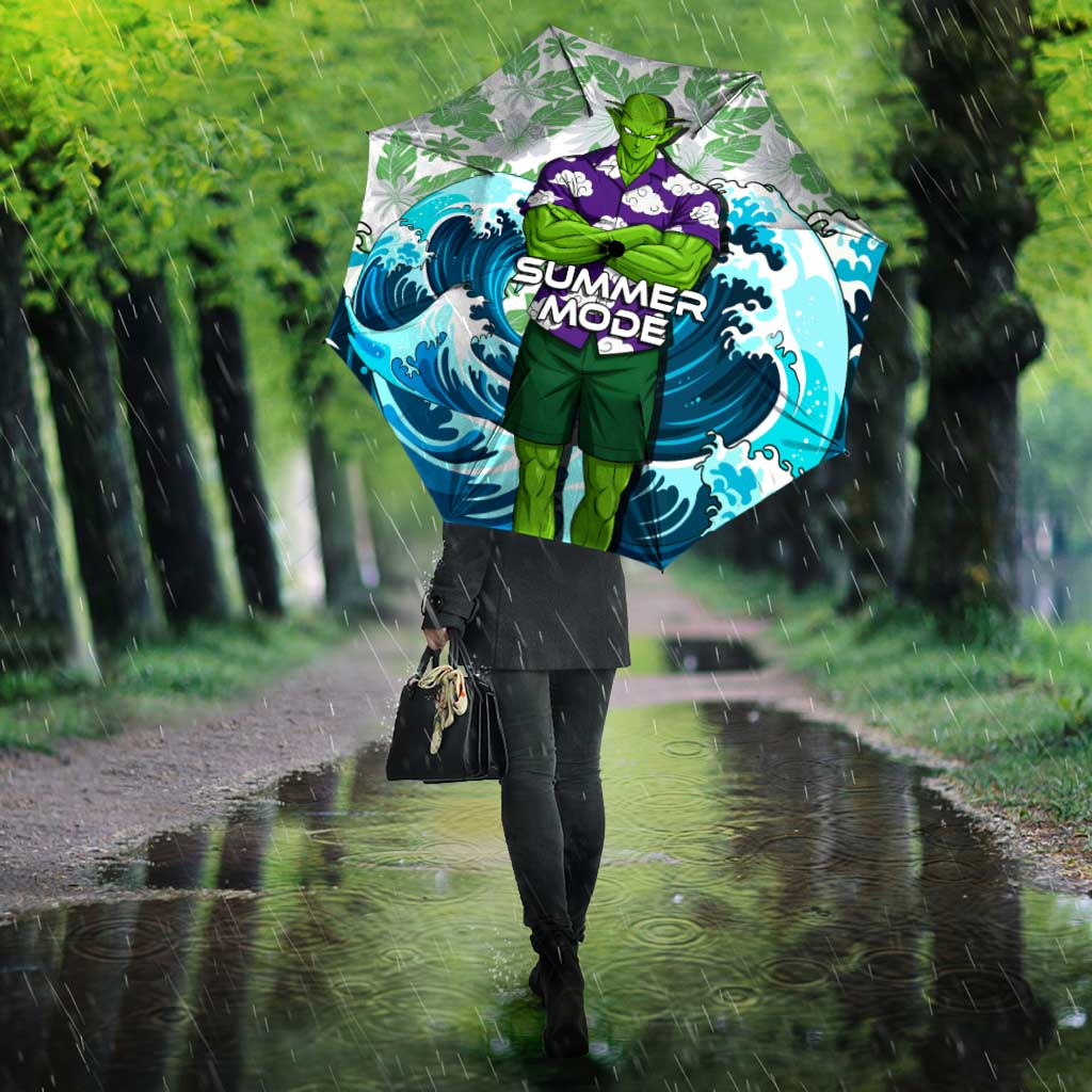 Piccolo Dragon Ball Summer Theme Umbrella with Tropical Shirt Shenron Background and Ocean Wave Design - The Mazicc