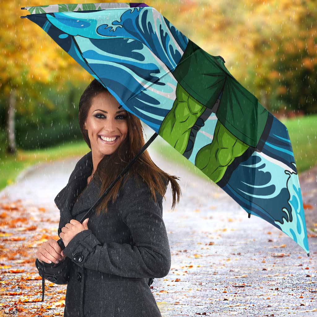 Piccolo Dragon Ball Summer Theme Umbrella with Tropical Shirt Shenron Background and Ocean Wave Design - The Mazicc