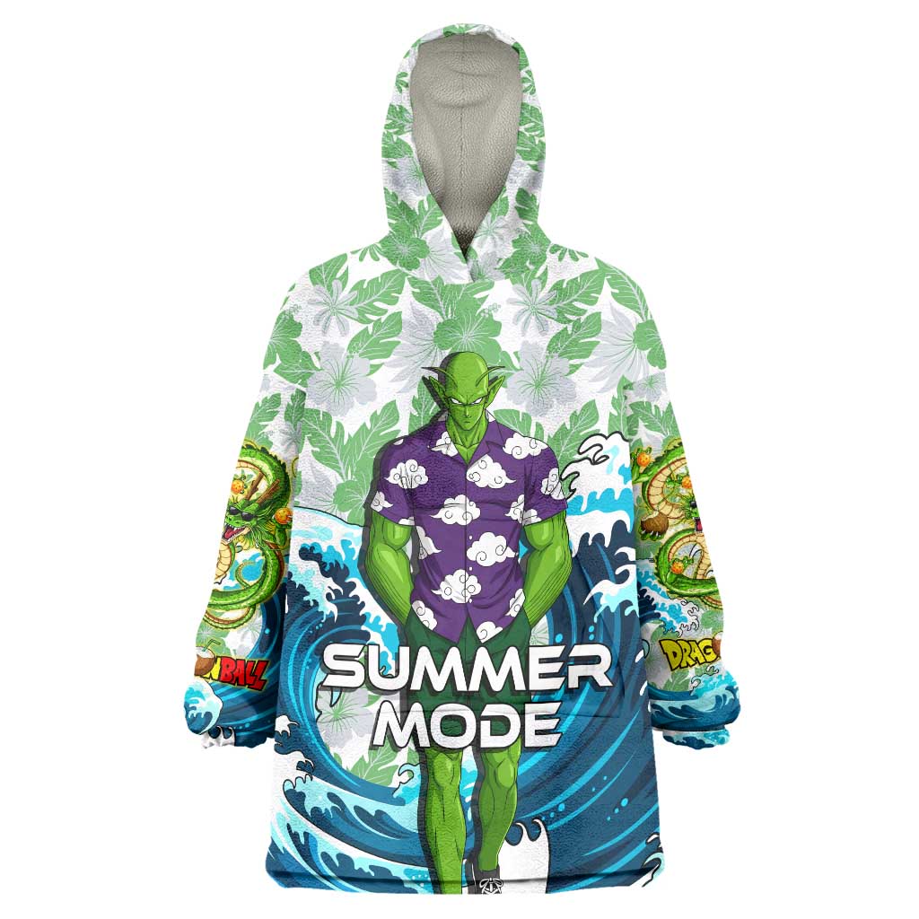 Piccolo Dragon Ball Summer Theme Wearable Blanket Hoodie with Tropical Shirt Shenron Background and Ocean Wave Design - The Mazicc