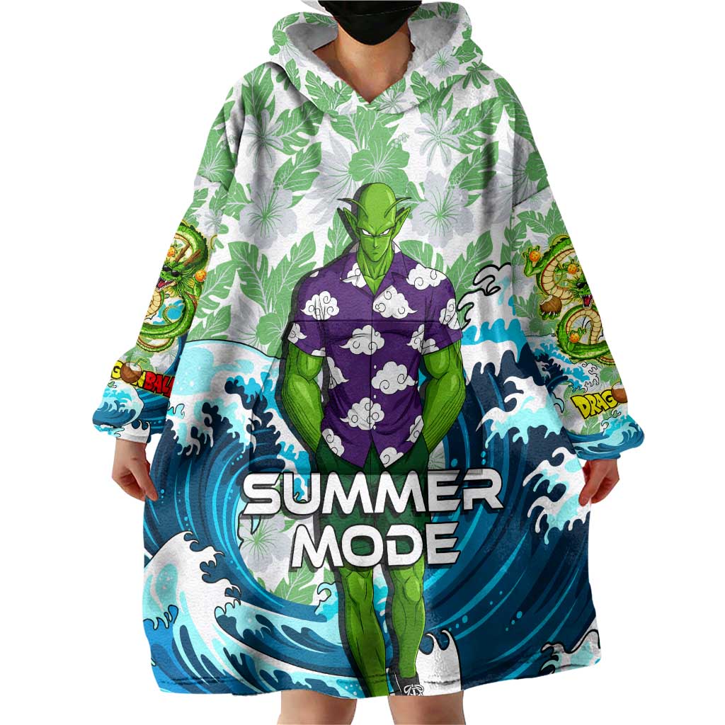 Piccolo Dragon Ball Summer Theme Wearable Blanket Hoodie with Tropical Shirt Shenron Background and Ocean Wave Design - The Mazicc