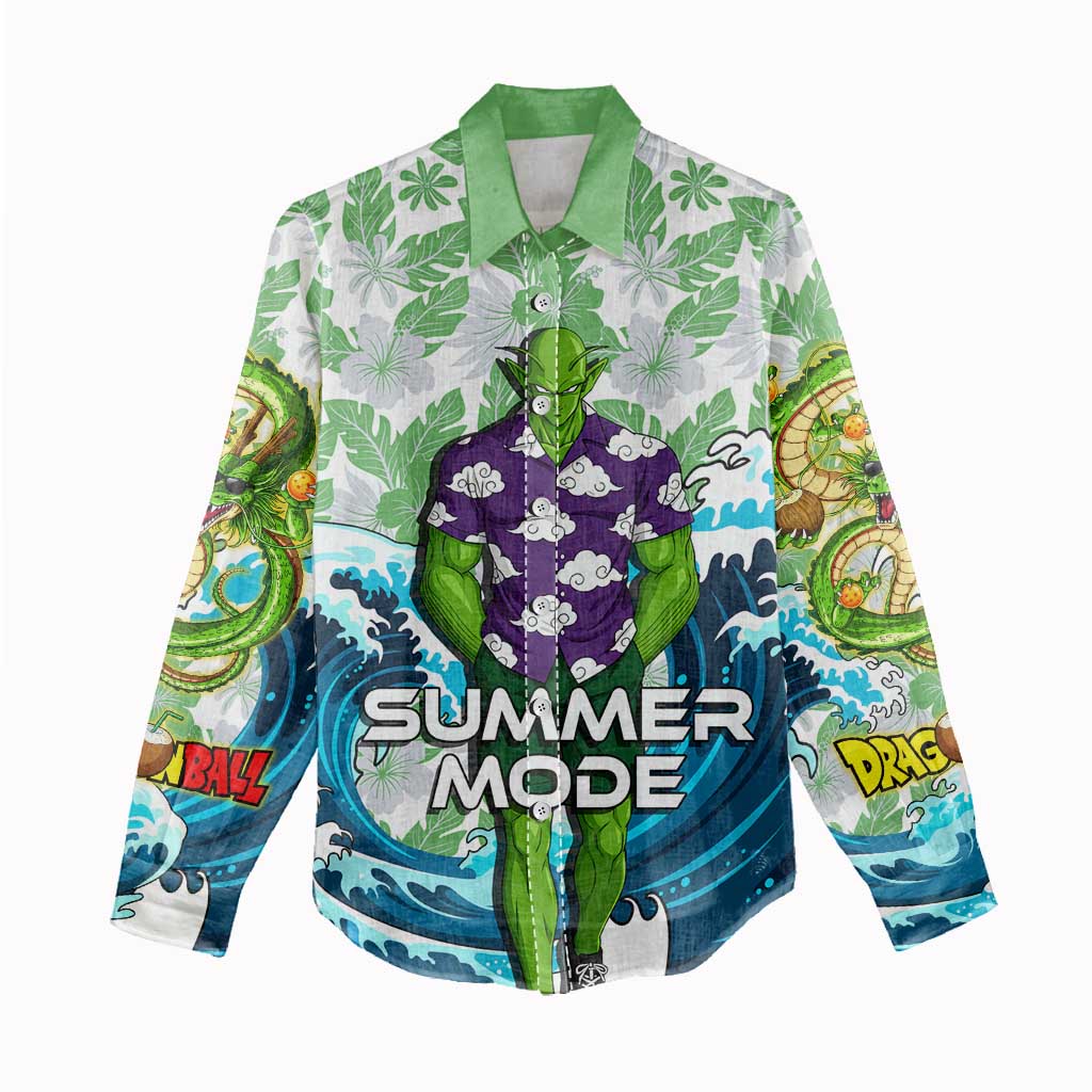 Piccolo Dragon Ball Summer Theme Women Casual Shirt with Tropical Shirt Shenron Background and Ocean Wave Design - The Mazicc