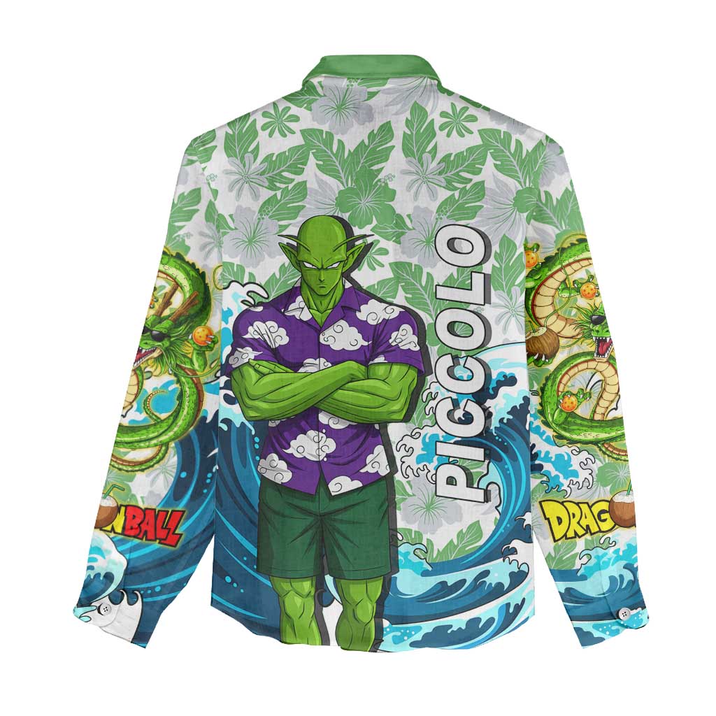Piccolo Dragon Ball Summer Theme Women Casual Shirt with Tropical Shirt Shenron Background and Ocean Wave Design - The Mazicc