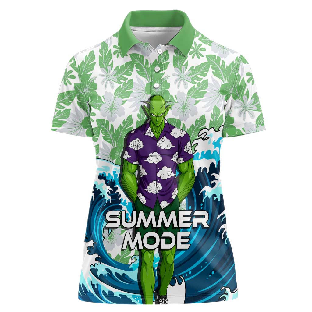 Piccolo Dragon Ball Summer Theme Women Polo Shirt with Tropical Shirt Shenron Background and Ocean Wave Design - The Mazicc