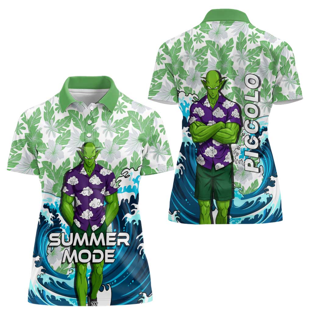 Piccolo Dragon Ball Summer Theme Women Polo Shirt with Tropical Shirt Shenron Background and Ocean Wave Design - The Mazicc