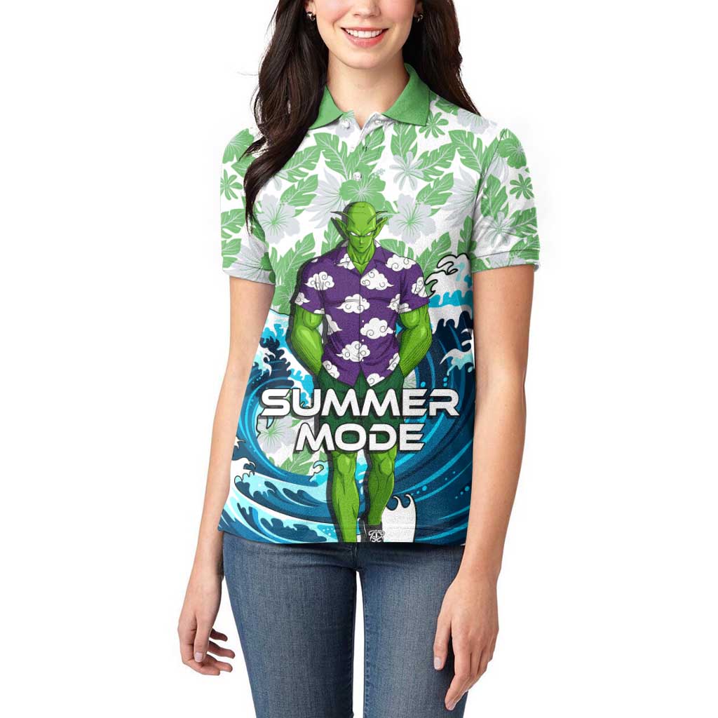Piccolo Dragon Ball Summer Theme Women Polo Shirt with Tropical Shirt Shenron Background and Ocean Wave Design - The Mazicc