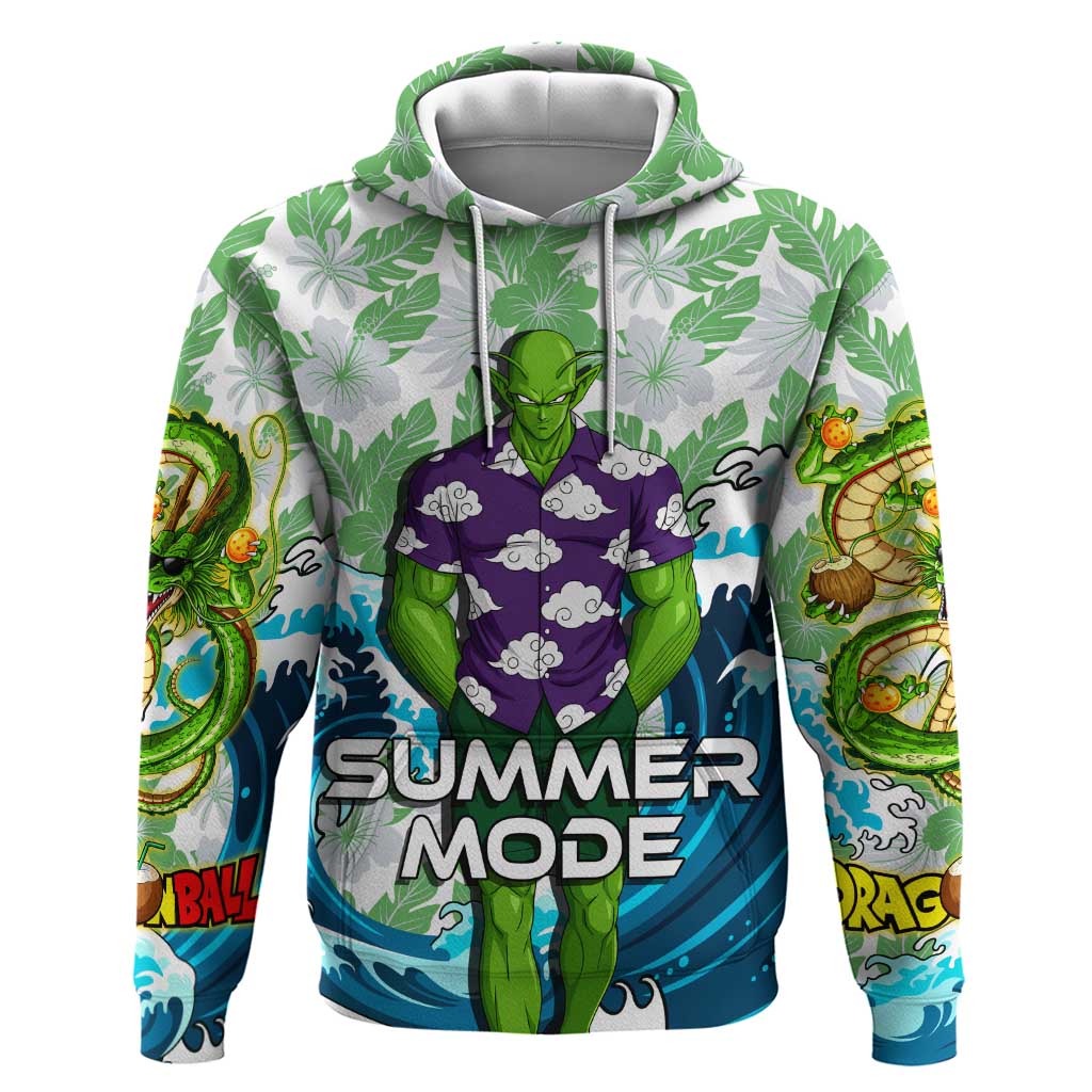 Piccolo Dragon Ball Summer Theme Zip Hoodie with Tropical Shirt Shenron Background and Ocean Wave Design - The Mazicc