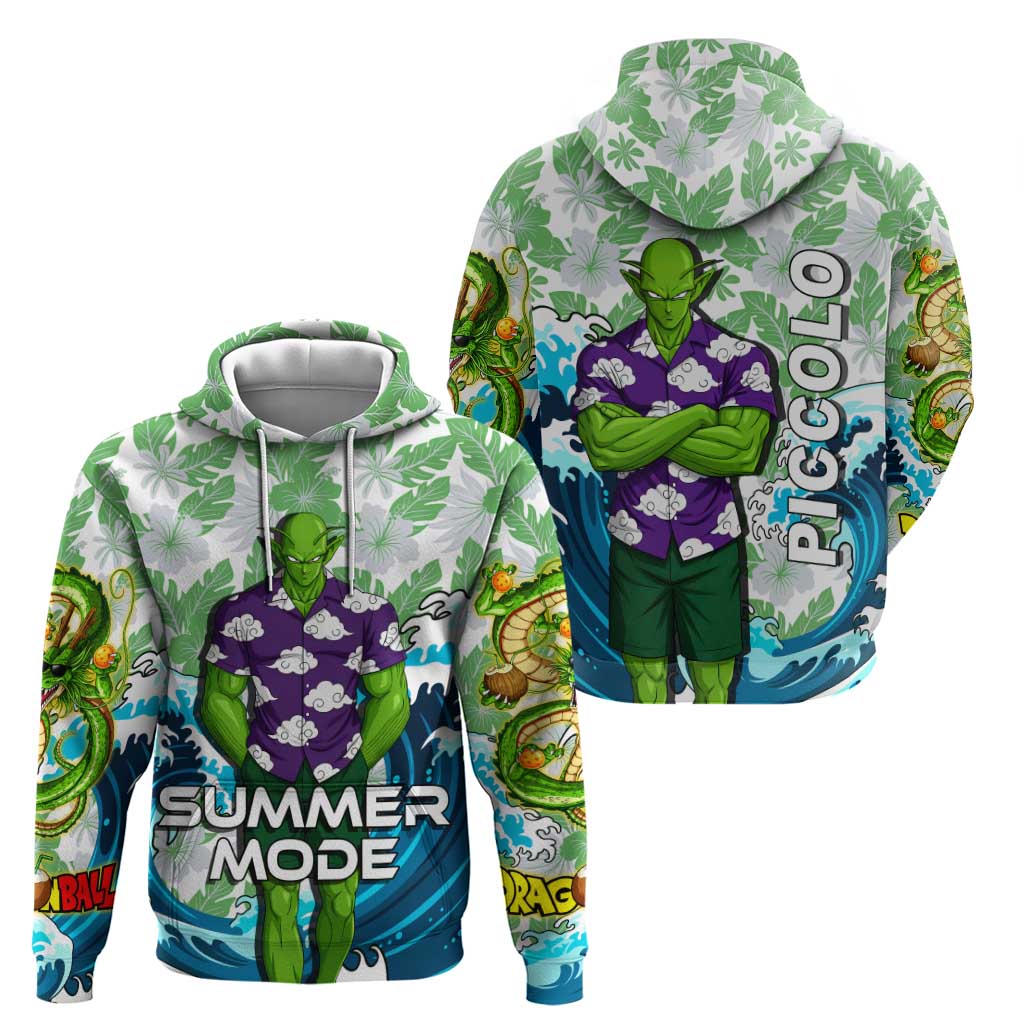 Piccolo Dragon Ball Summer Theme Zip Hoodie with Tropical Shirt Shenron Background and Ocean Wave Design - The Mazicc