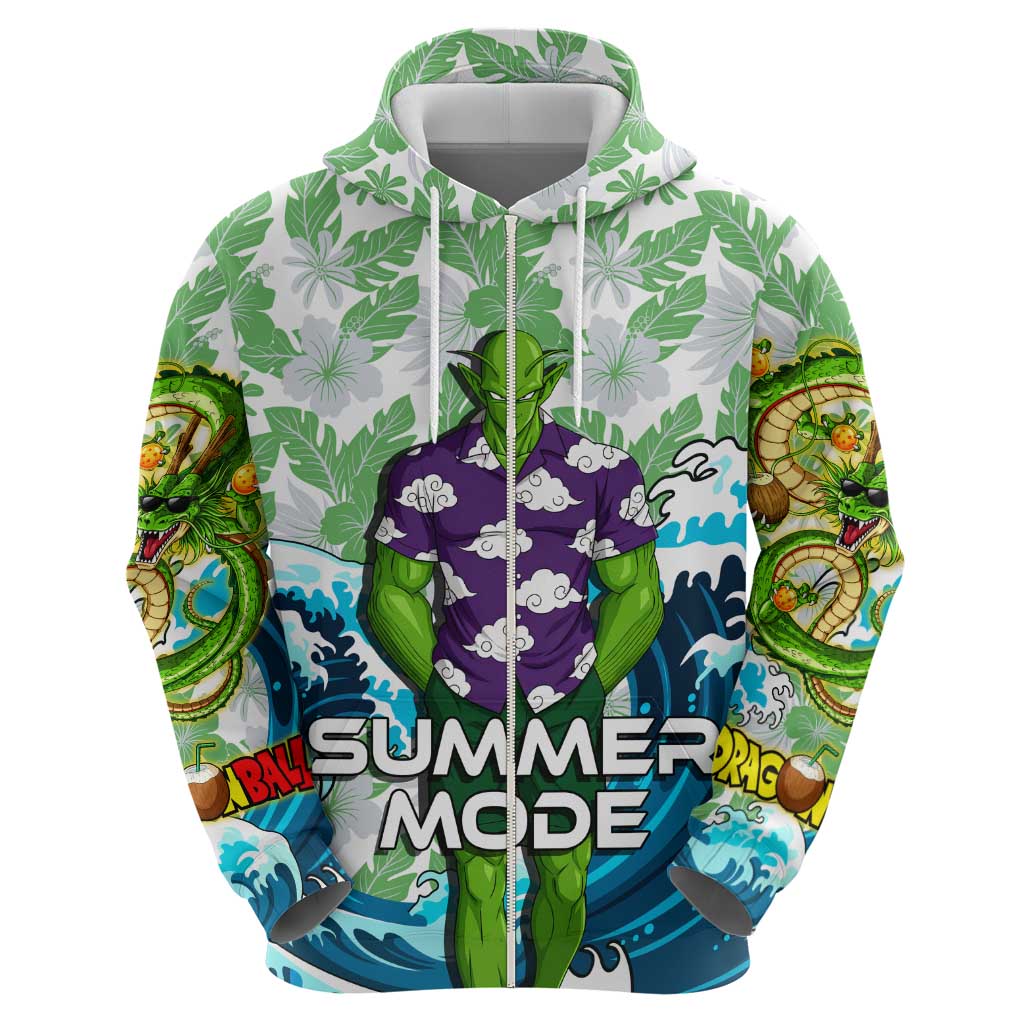 Piccolo Dragon Ball Summer Theme Zip Hoodie with Tropical Shirt Shenron Background and Ocean Wave Design - The Mazicc