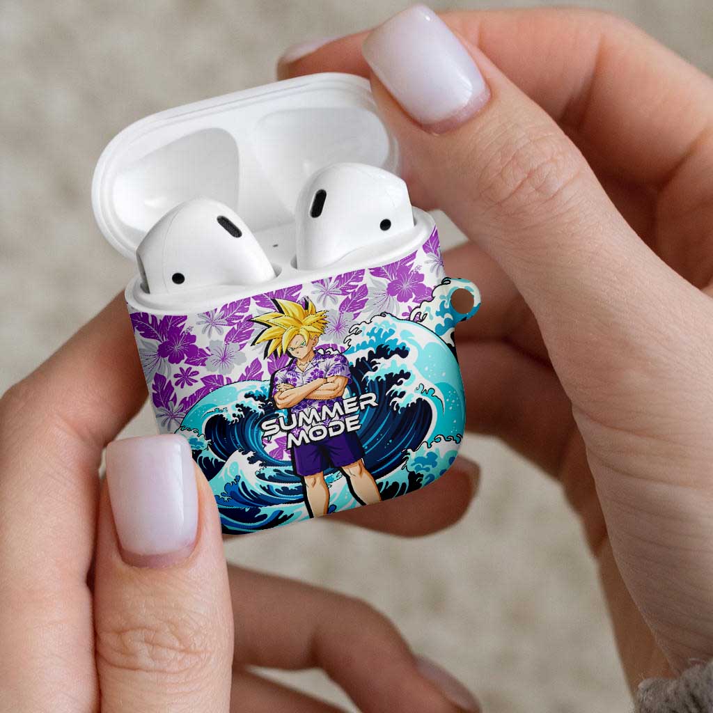 Gohan Dragon Ball Summer Theme AirPods Case with Tropical Floral Shirt Shenron and Ocean Wave Background - The Mazicc