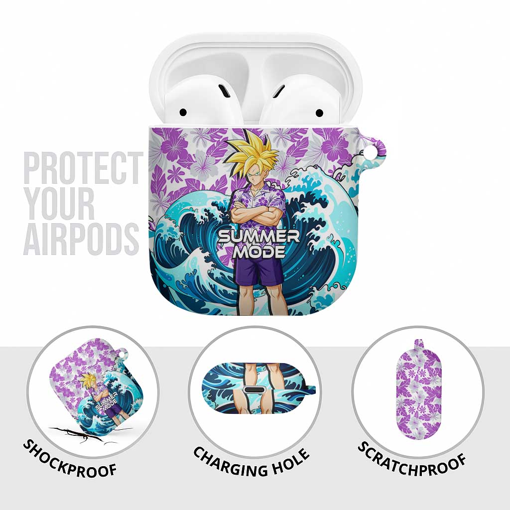 Gohan Dragon Ball Summer Theme AirPods Case with Tropical Floral Shirt Shenron and Ocean Wave Background - The Mazicc