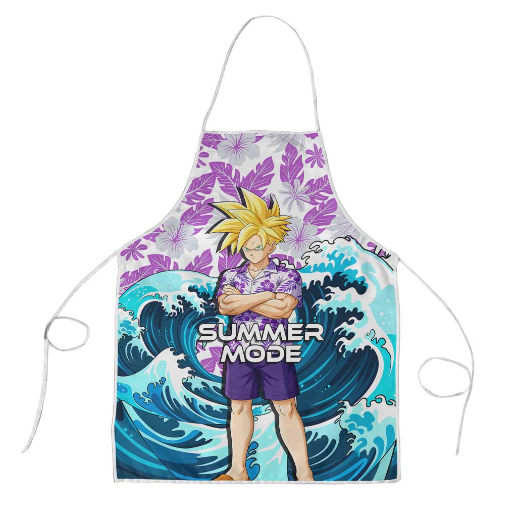 Gohan Dragon Ball Summer Theme Apron with Tropical Floral Shirt Shenron and Ocean Wave Background - The Mazicc