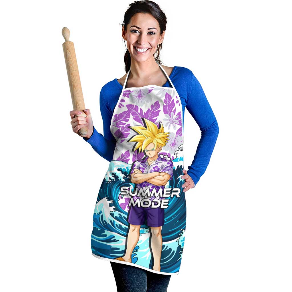 Gohan Dragon Ball Summer Theme Apron with Tropical Floral Shirt Shenron and Ocean Wave Background - The Mazicc