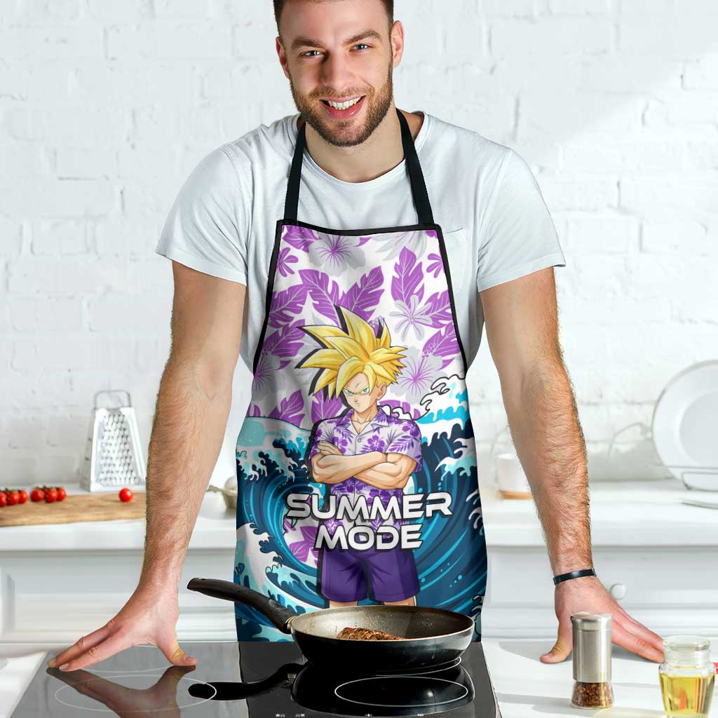 Gohan Dragon Ball Summer Theme Apron with Tropical Floral Shirt Shenron and Ocean Wave Background - The Mazicc