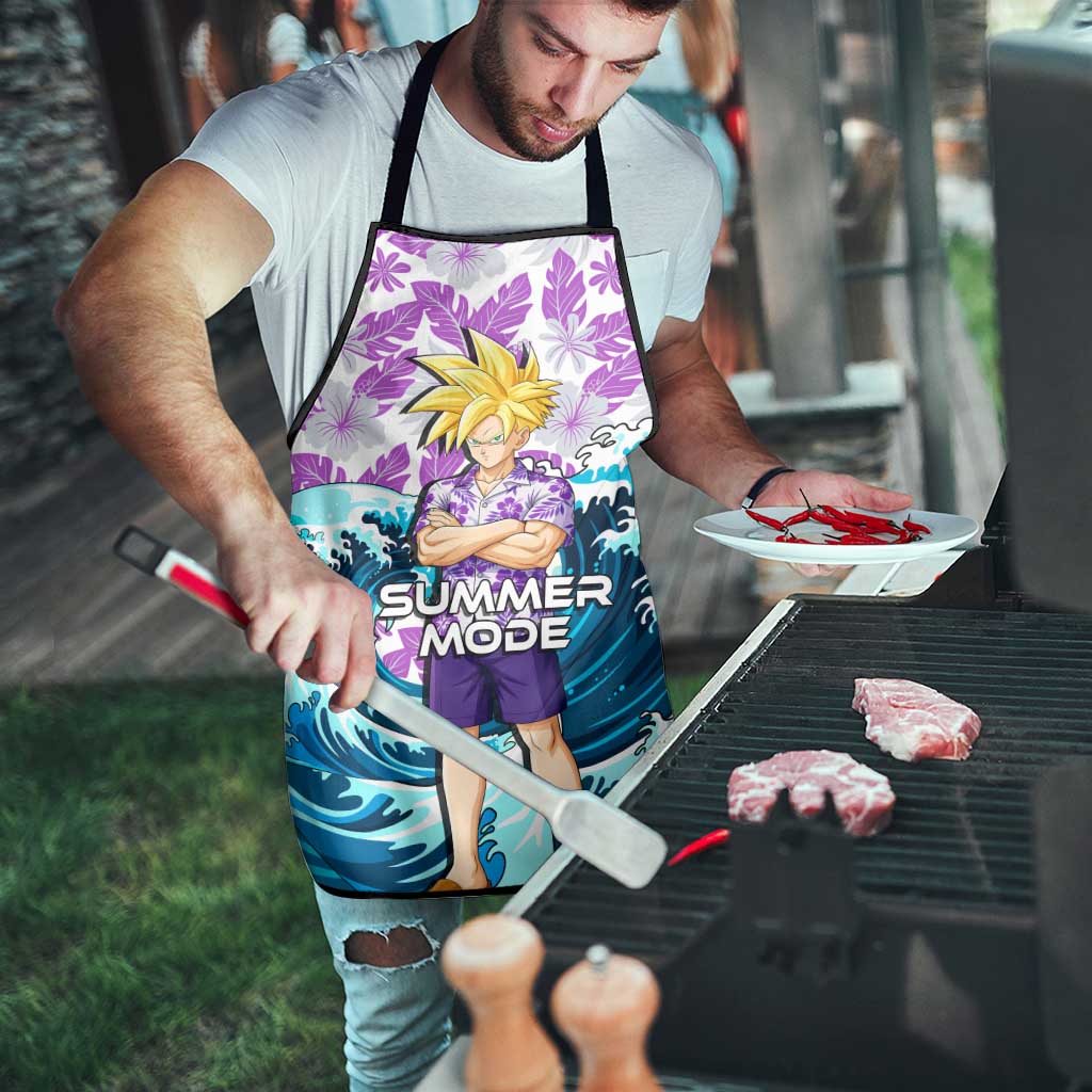 Gohan Dragon Ball Summer Theme Apron with Tropical Floral Shirt Shenron and Ocean Wave Background - The Mazicc