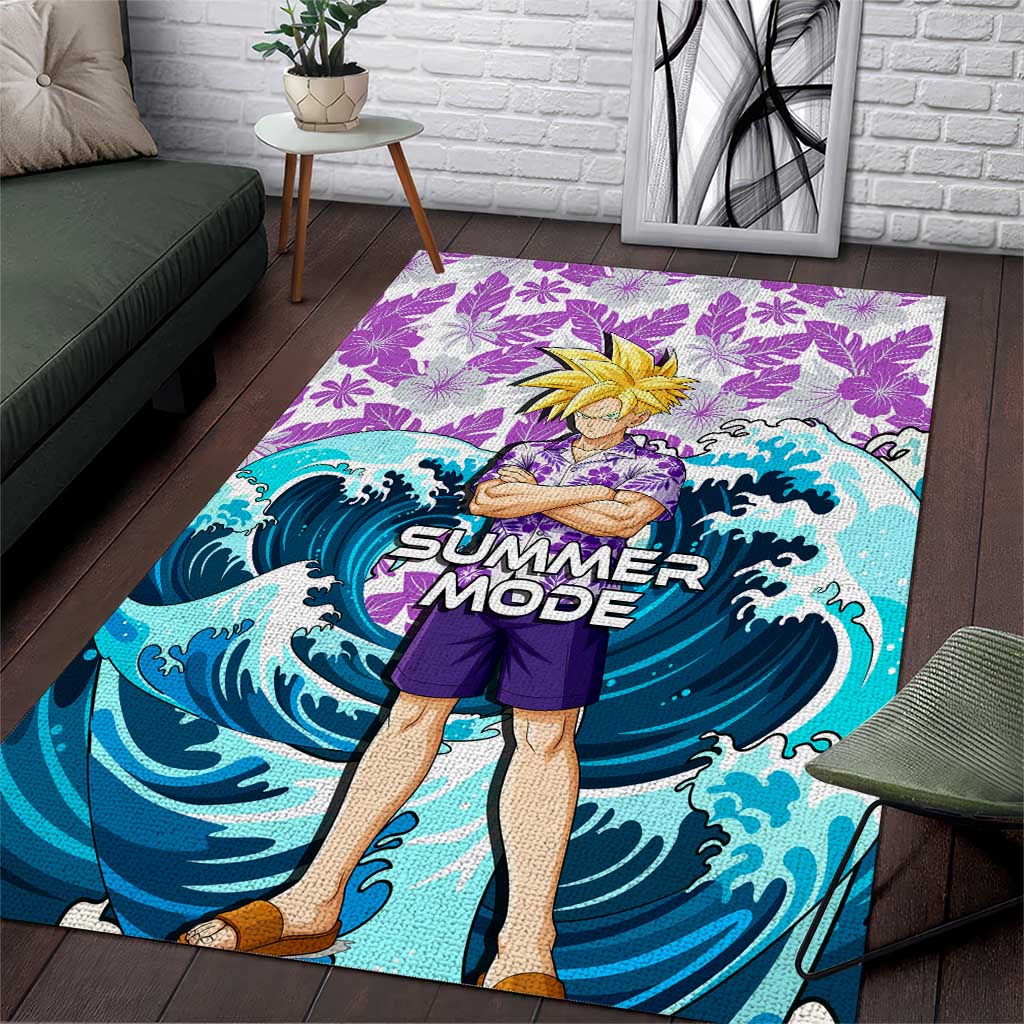 Gohan Dragon Ball Summer Theme Area Rug with Tropical Floral Shirt Shenron and Ocean Wave Background - The Mazicc