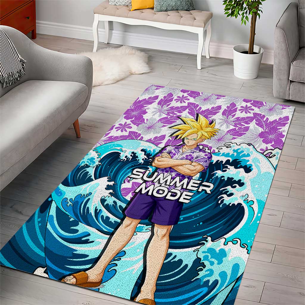Gohan Dragon Ball Summer Theme Area Rug with Tropical Floral Shirt Shenron and Ocean Wave Background - The Mazicc