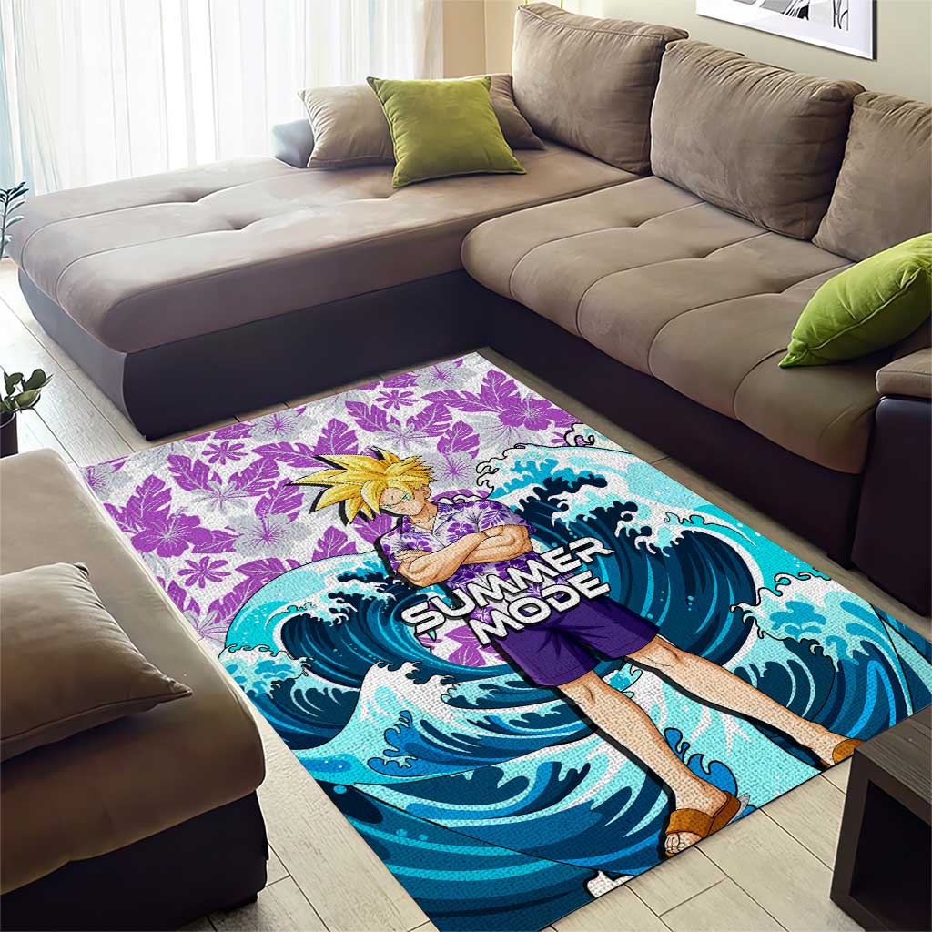 Gohan Dragon Ball Summer Theme Area Rug with Tropical Floral Shirt Shenron and Ocean Wave Background - The Mazicc
