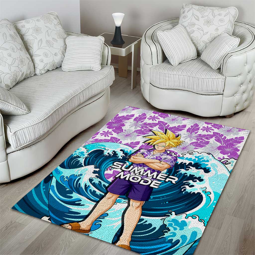 Gohan Dragon Ball Summer Theme Area Rug with Tropical Floral Shirt Shenron and Ocean Wave Background - The Mazicc