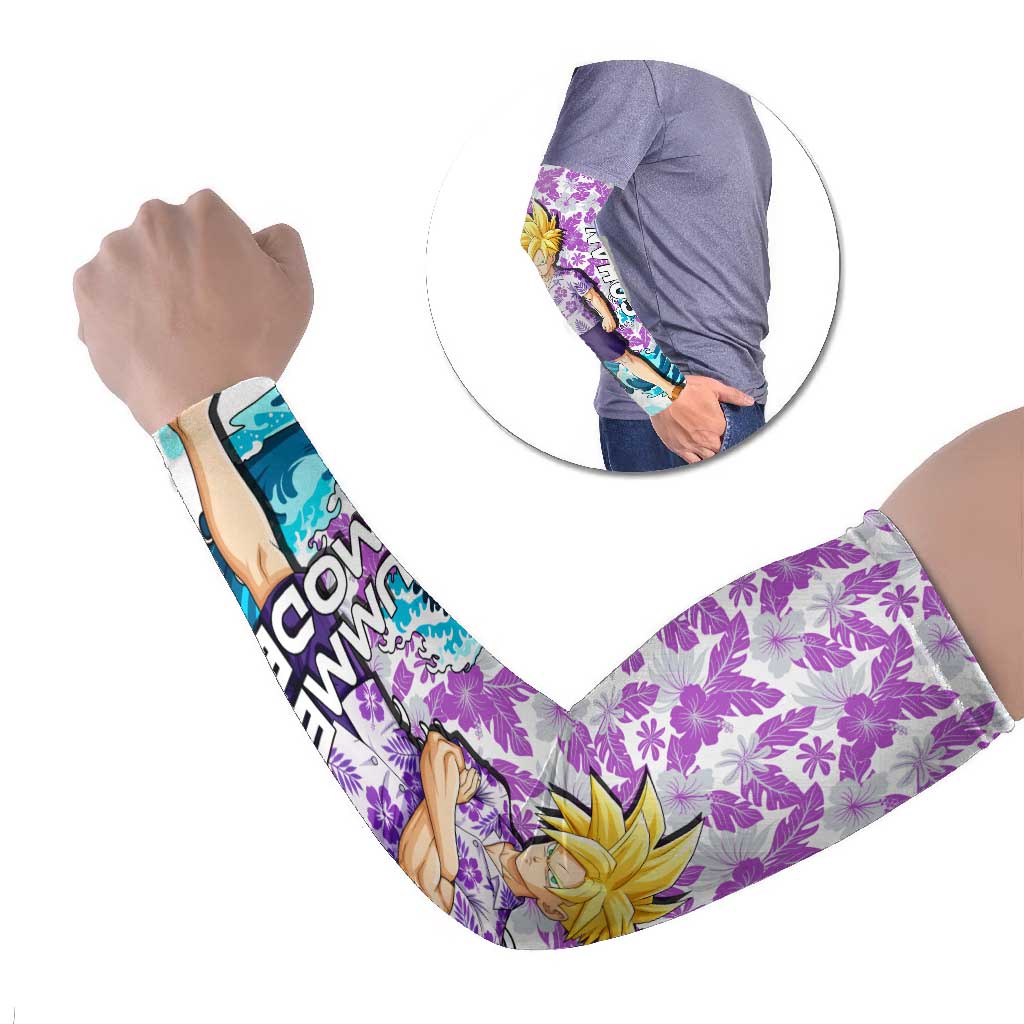 Gohan Dragon Ball Summer Theme Arm Sleeves with Tropical Floral Shirt Shenron and Ocean Wave Background - The Mazicc