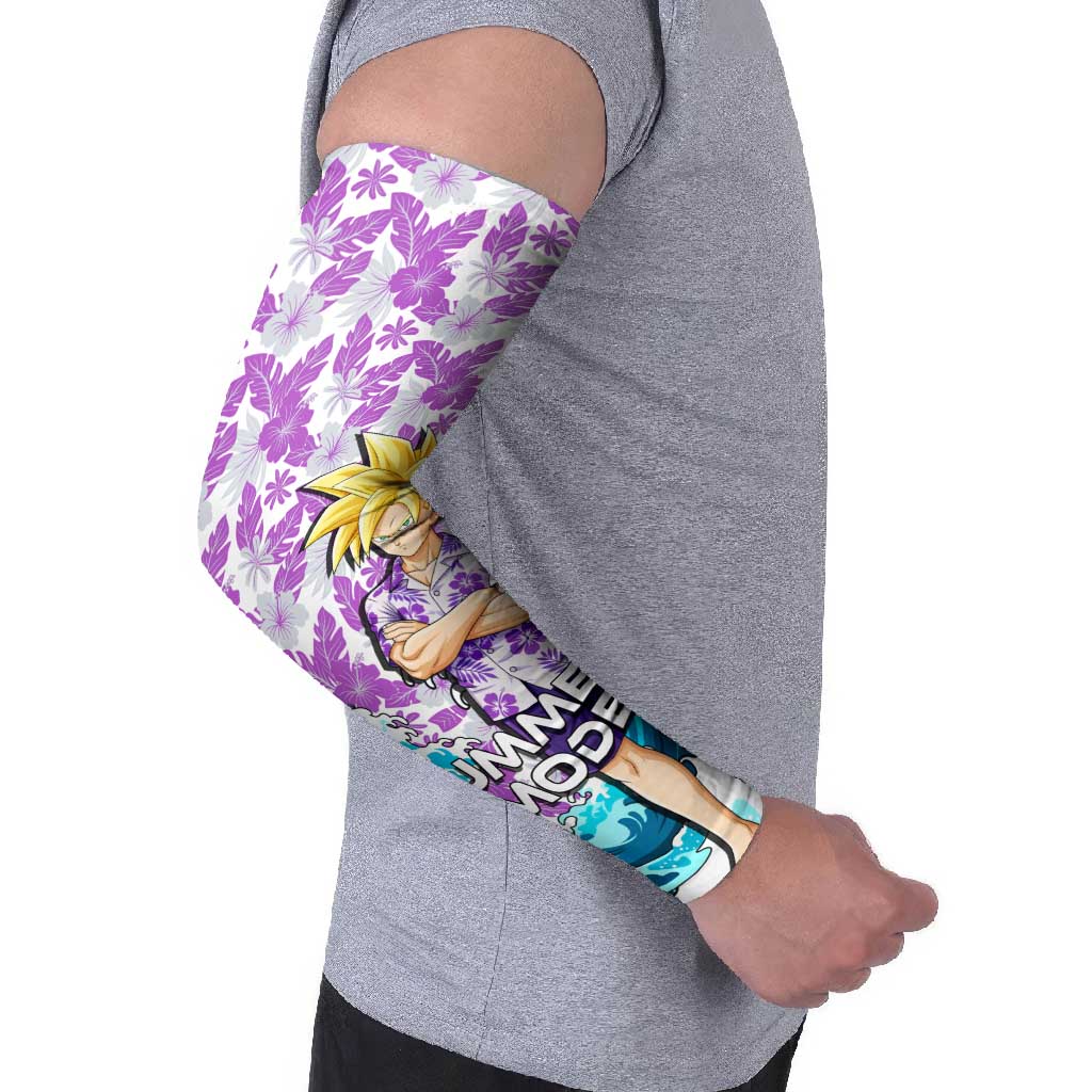 Gohan Dragon Ball Summer Theme Arm Sleeves with Tropical Floral Shirt Shenron and Ocean Wave Background - The Mazicc
