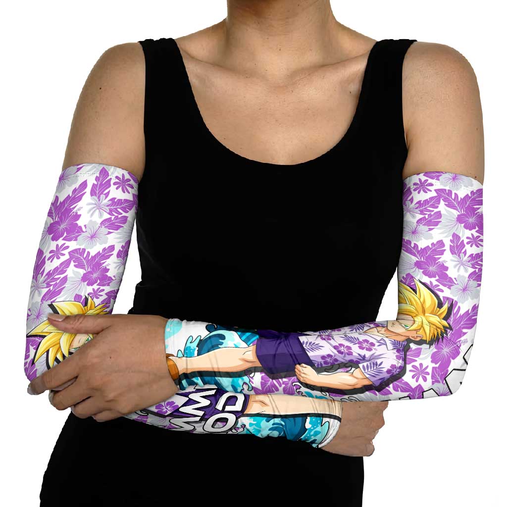 Gohan Dragon Ball Summer Theme Arm Sleeves with Tropical Floral Shirt Shenron and Ocean Wave Background - The Mazicc