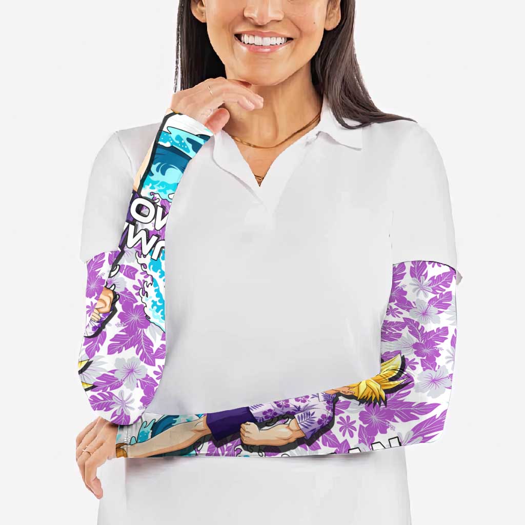 Gohan Dragon Ball Summer Theme Arm Sleeves with Tropical Floral Shirt Shenron and Ocean Wave Background - The Mazicc