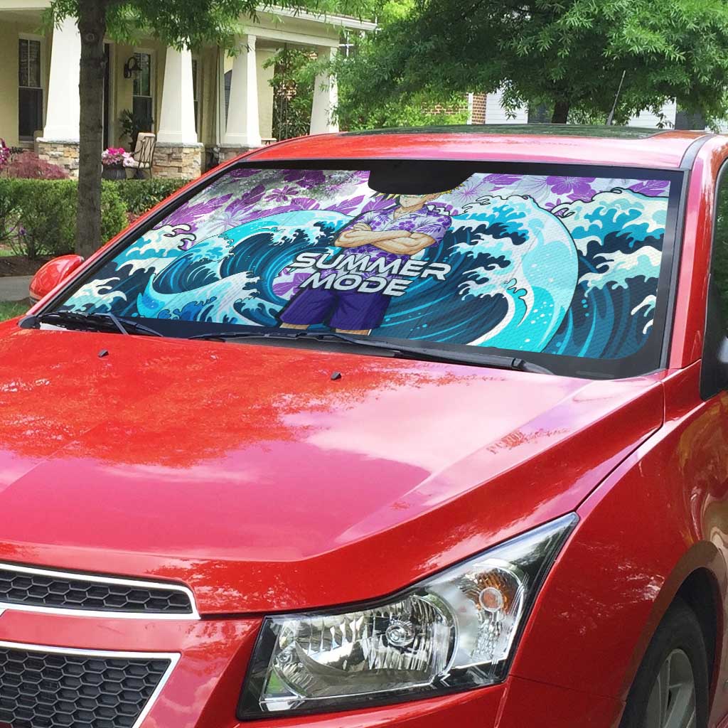 Gohan Dragon Ball Summer Theme Auto Sun Shade with Tropical Floral Shirt Shenron and Ocean Wave Background - The Mazicc