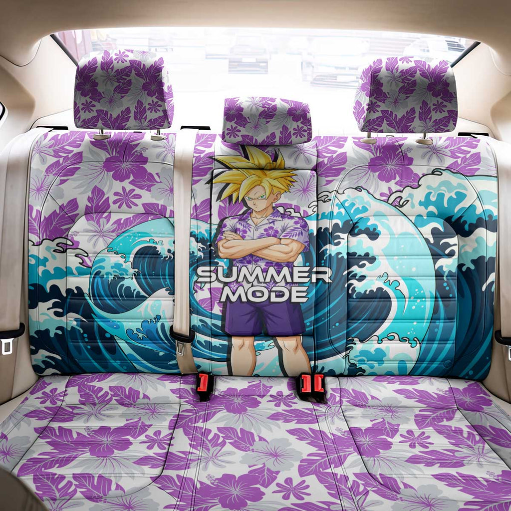 Gohan Dragon Ball Summer Theme Back Car Seat Cover with Tropical Floral Shirt Shenron and Ocean Wave Background - The Mazicc