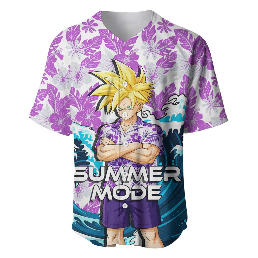 Gohan Dragon Ball Summer Theme Baseball Jersey with Tropical Floral Shirt Shenron and Ocean Wave Background - The Mazicc