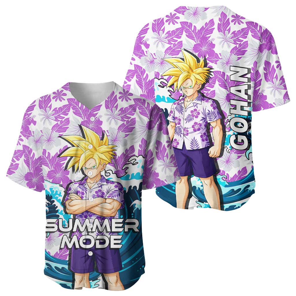 Gohan Dragon Ball Summer Theme Baseball Jersey with Tropical Floral Shirt Shenron and Ocean Wave Background - The Mazicc