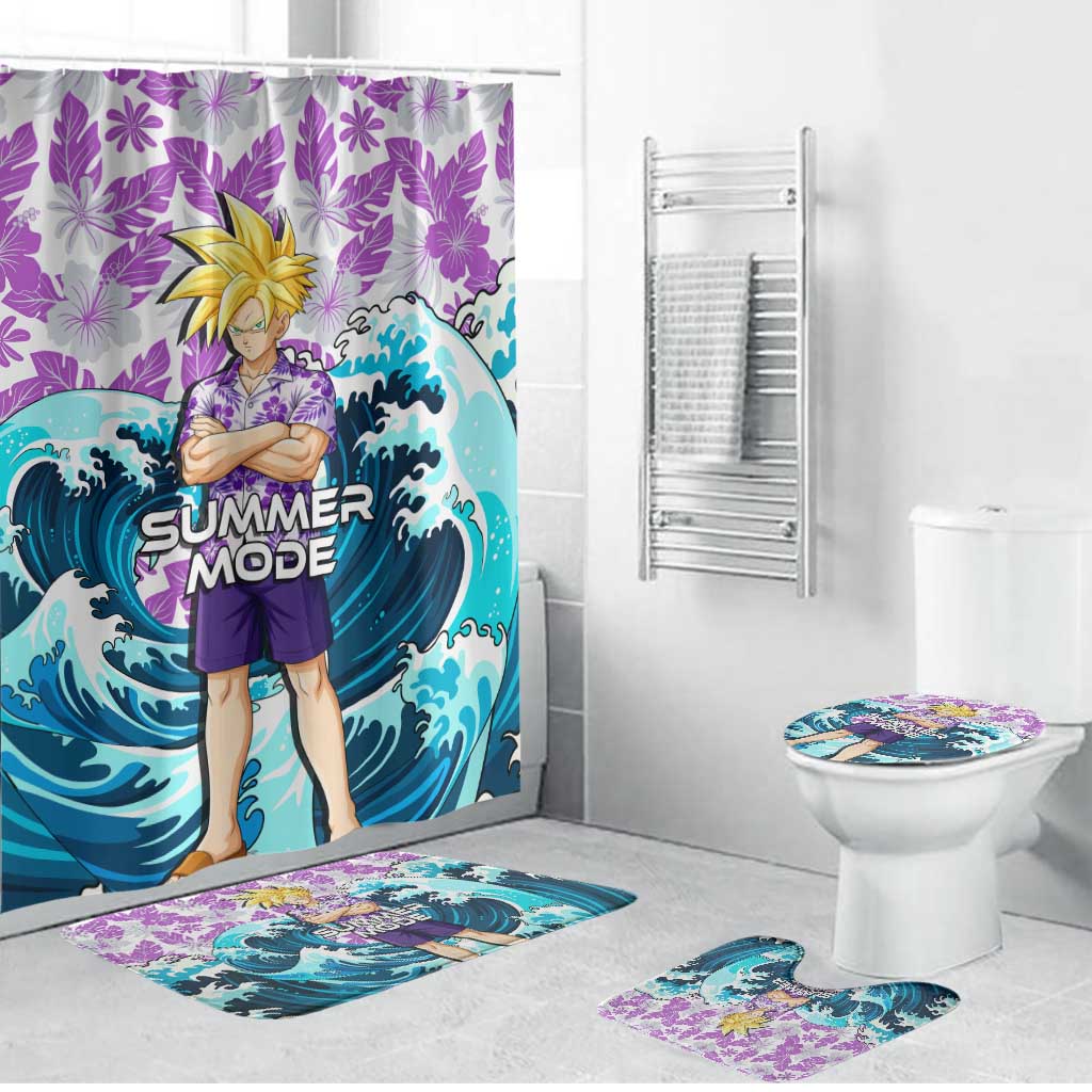 Gohan Dragon Ball Summer Theme Bathroom Set with Tropical Floral Shirt Shenron and Ocean Wave Background - The Mazicc