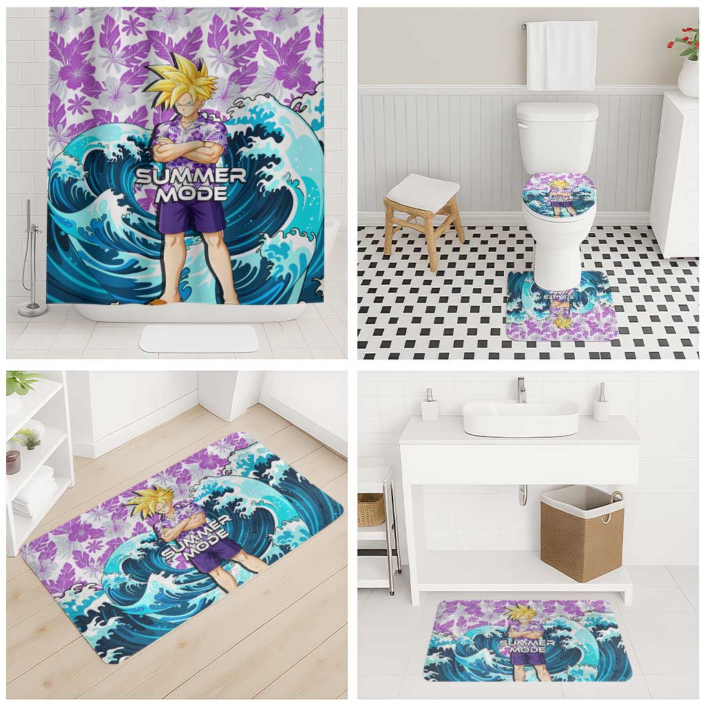 Gohan Dragon Ball Summer Theme Bathroom Set with Tropical Floral Shirt Shenron and Ocean Wave Background - The Mazicc