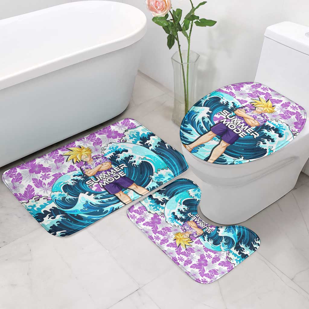 Gohan Dragon Ball Summer Theme Bathroom Set with Tropical Floral Shirt Shenron and Ocean Wave Background - The Mazicc