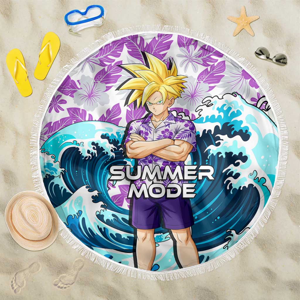 Gohan Dragon Ball Summer Theme Beach Blanket with Tropical Floral Shirt Shenron and Ocean Wave Background - The Mazicc