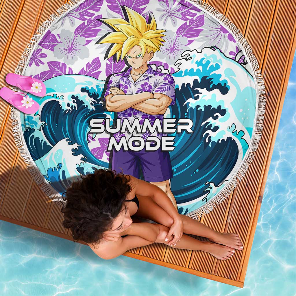 Gohan Dragon Ball Summer Theme Beach Blanket with Tropical Floral Shirt Shenron and Ocean Wave Background - The Mazicc