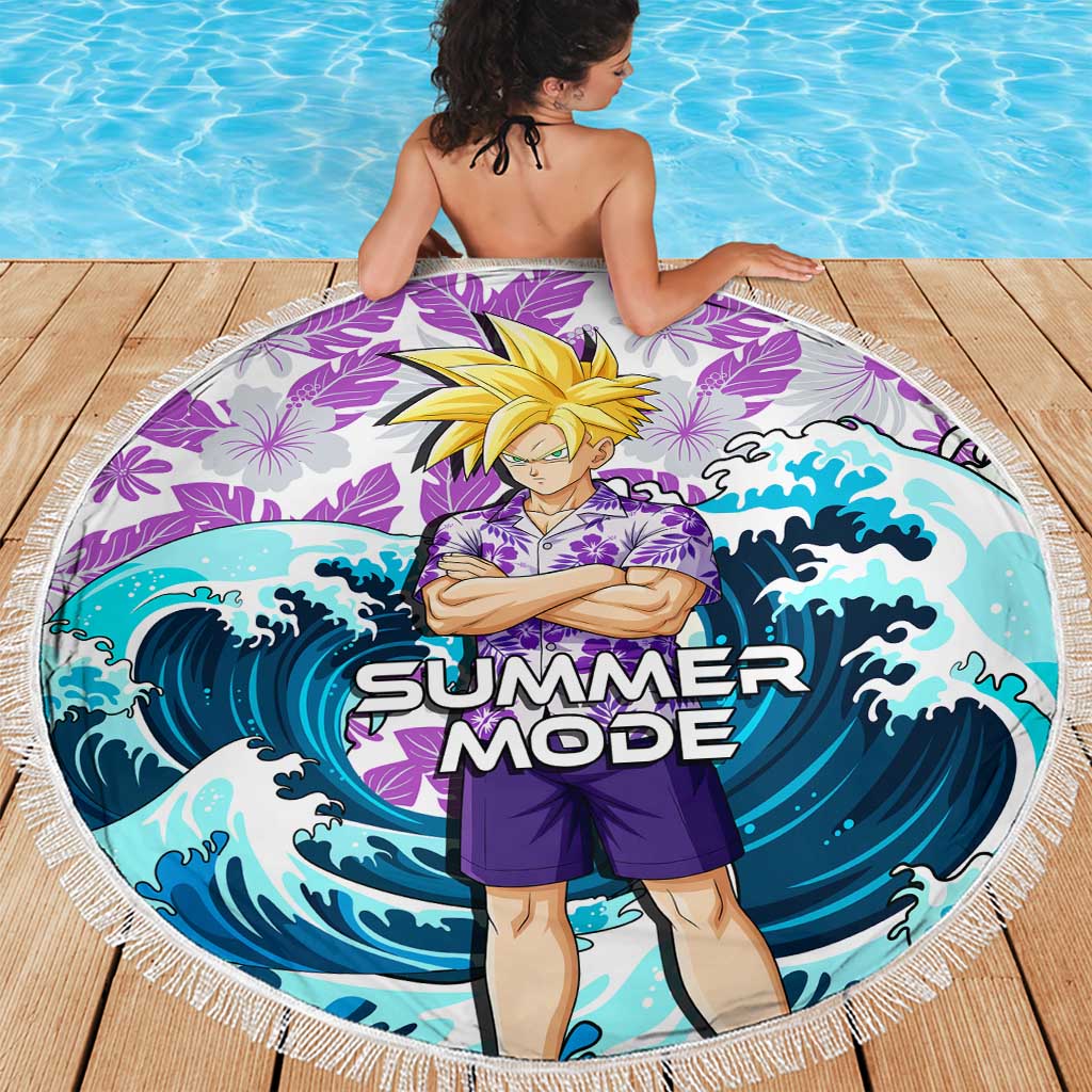 Gohan Dragon Ball Summer Theme Beach Blanket with Tropical Floral Shirt Shenron and Ocean Wave Background - The Mazicc
