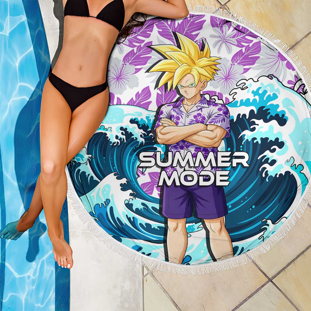 Gohan Dragon Ball Summer Theme Beach Blanket with Tropical Floral Shirt Shenron and Ocean Wave Background - The Mazicc