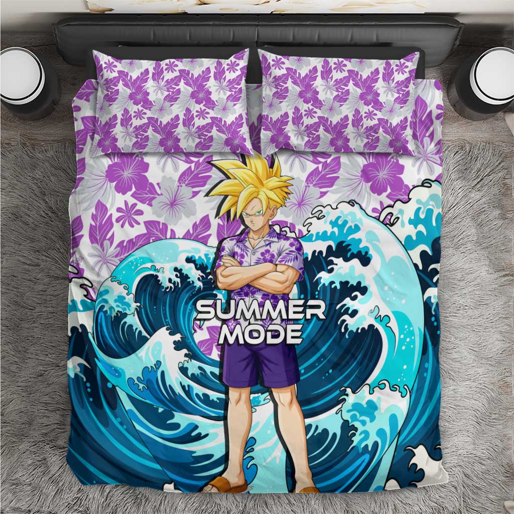 Gohan Dragon Ball Summer Theme Bedding Set with Tropical Floral Shirt Shenron and Ocean Wave Background - The Mazicc