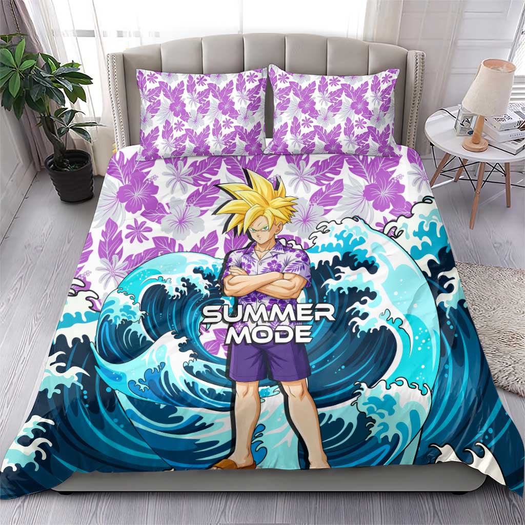 Gohan Dragon Ball Summer Theme Bedding Set with Tropical Floral Shirt Shenron and Ocean Wave Background - The Mazicc