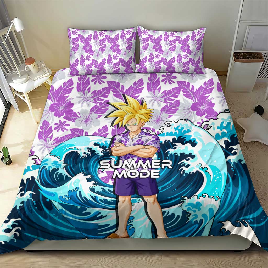 Gohan Dragon Ball Summer Theme Bedding Set with Tropical Floral Shirt Shenron and Ocean Wave Background - The Mazicc