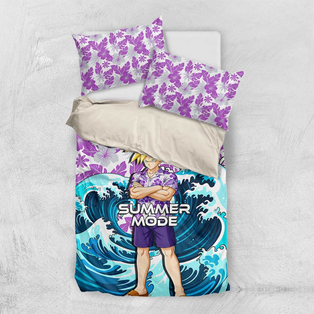 Gohan Dragon Ball Summer Theme Bedding Set with Tropical Floral Shirt Shenron and Ocean Wave Background - The Mazicc