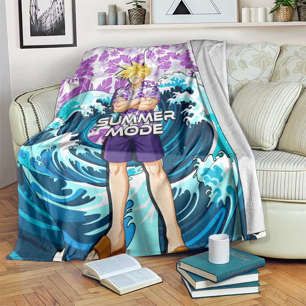 Gohan Dragon Ball Summer Theme Blanket with Tropical Floral Shirt Shenron and Ocean Wave Background - The Mazicc