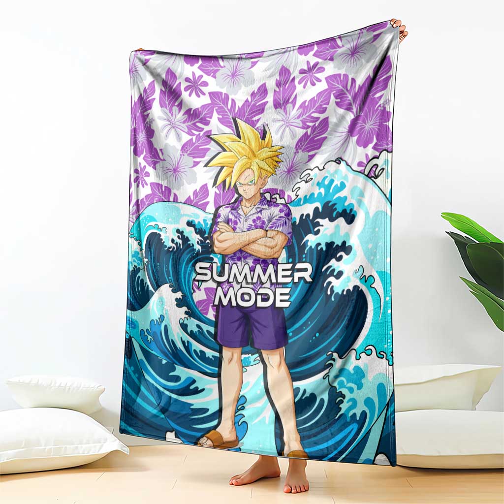 Gohan Dragon Ball Summer Theme Blanket with Tropical Floral Shirt Shenron and Ocean Wave Background - The Mazicc