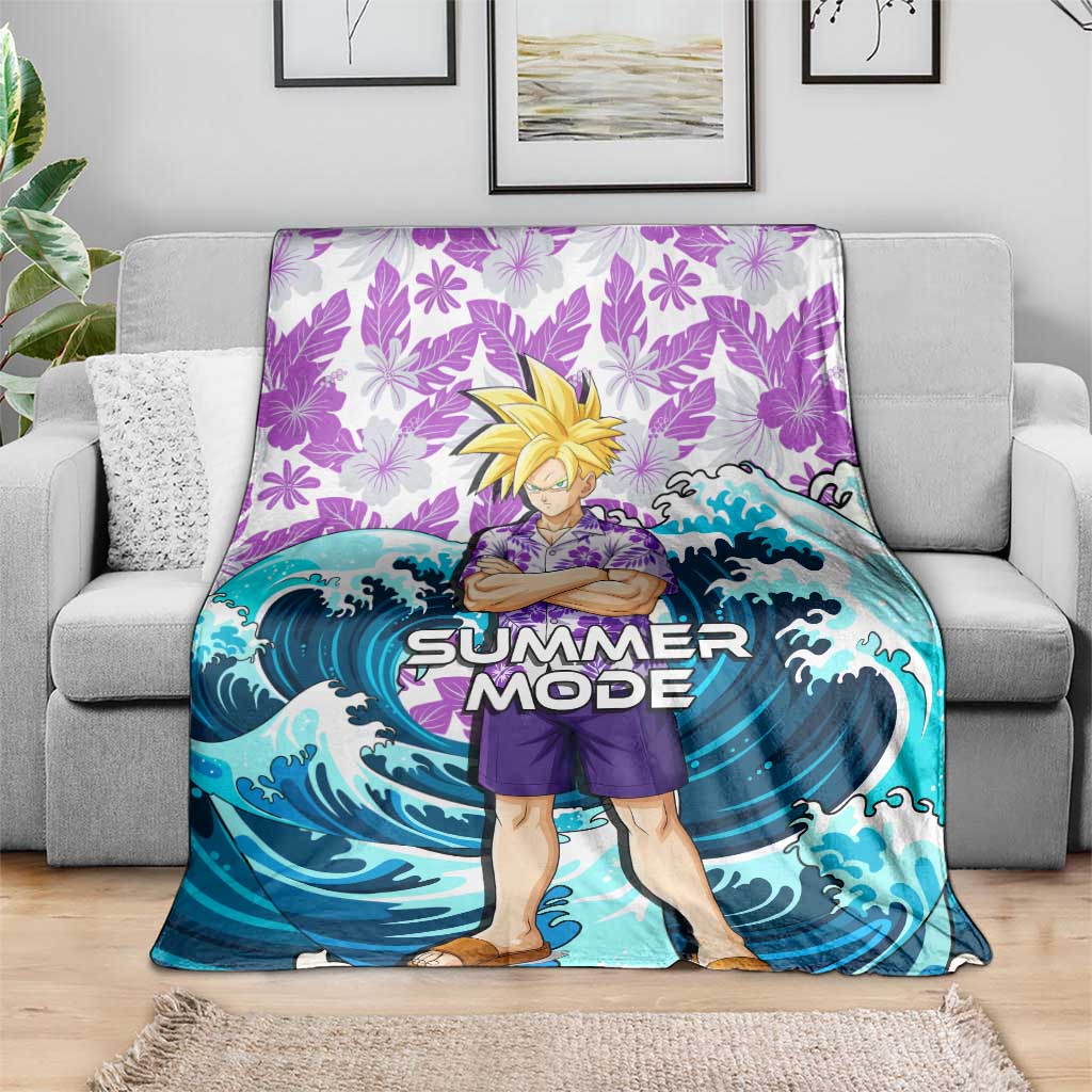 Gohan Dragon Ball Summer Theme Blanket with Tropical Floral Shirt Shenron and Ocean Wave Background - The Mazicc