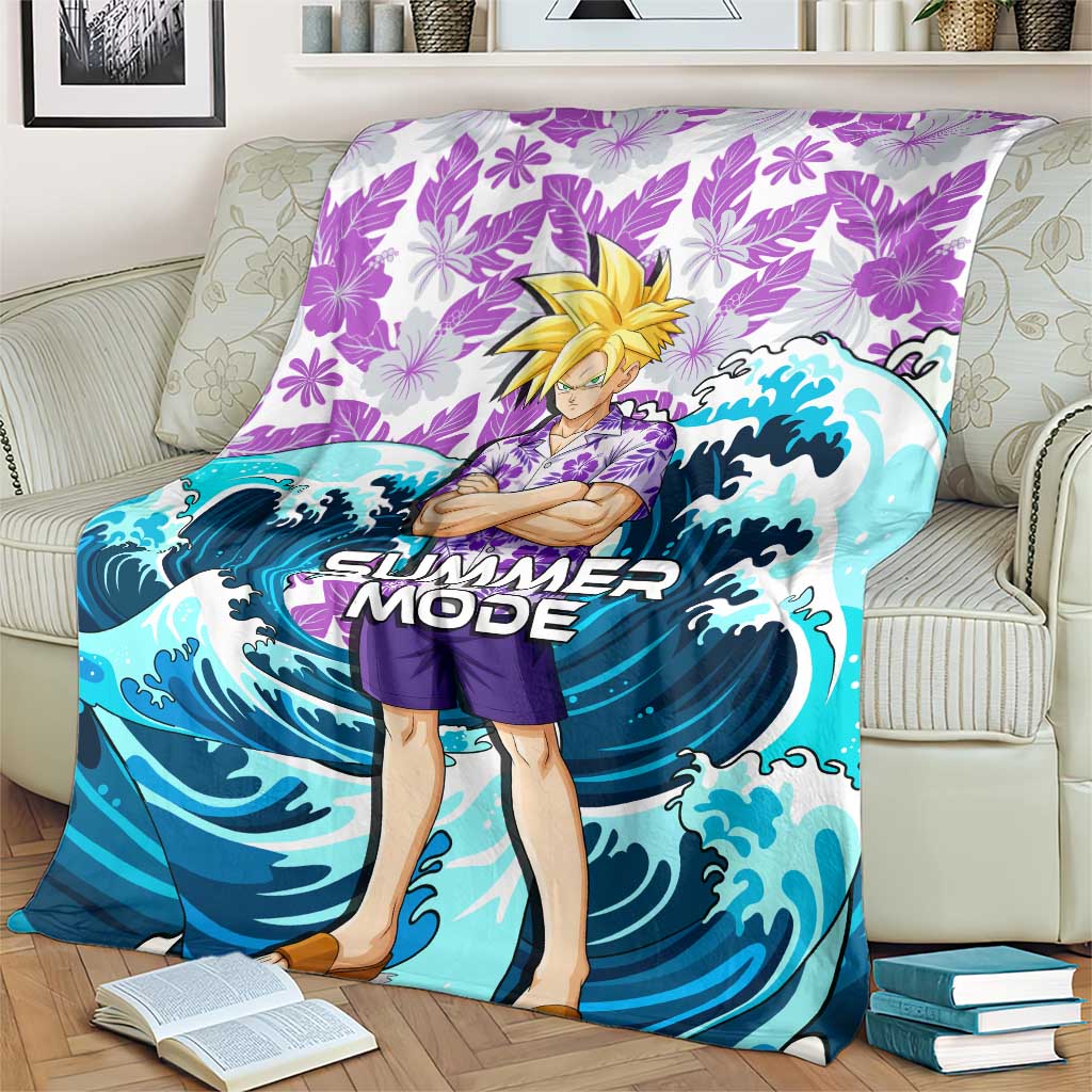 Gohan Dragon Ball Summer Theme Blanket with Tropical Floral Shirt Shenron and Ocean Wave Background - The Mazicc