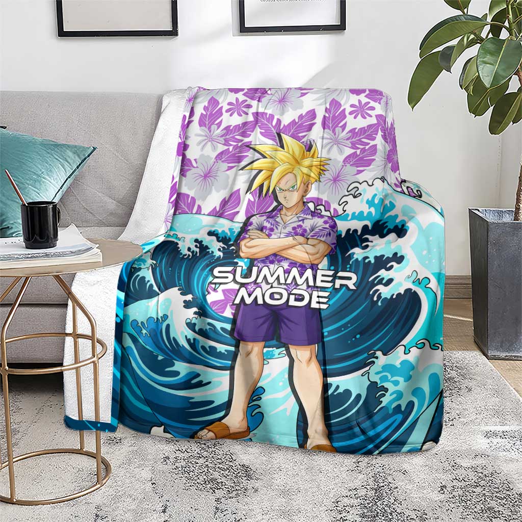 Gohan Dragon Ball Summer Theme Blanket with Tropical Floral Shirt Shenron and Ocean Wave Background - The Mazicc