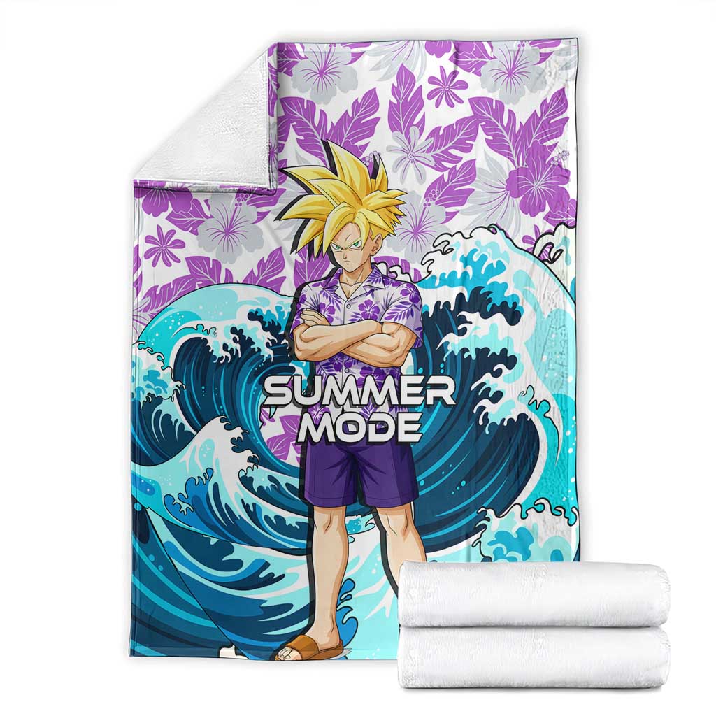 Gohan Dragon Ball Summer Theme Blanket with Tropical Floral Shirt Shenron and Ocean Wave Background - The Mazicc
