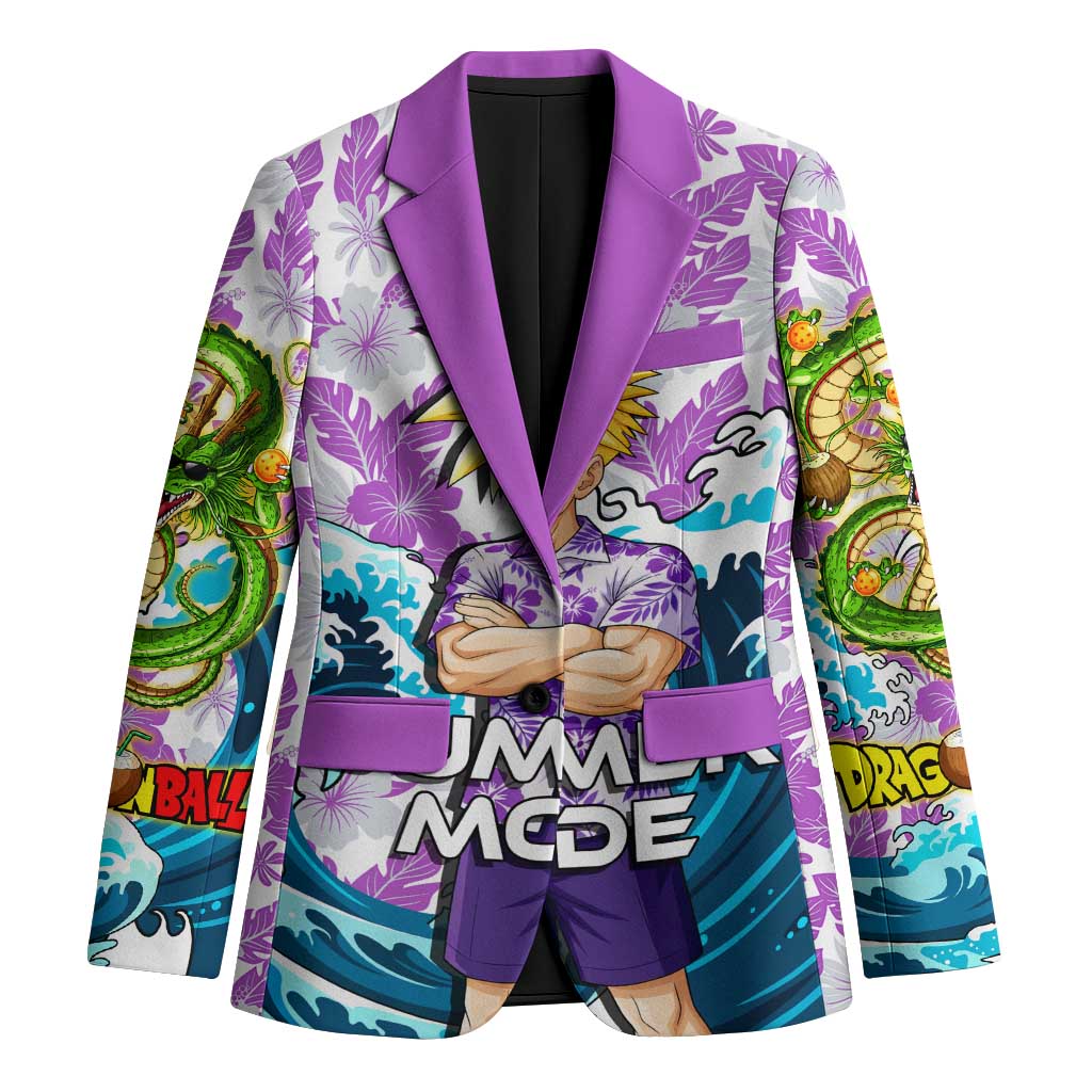 Gohan Dragon Ball Summer Theme Blazer with Tropical Floral Shirt Shenron and Ocean Wave Background - The Mazicc