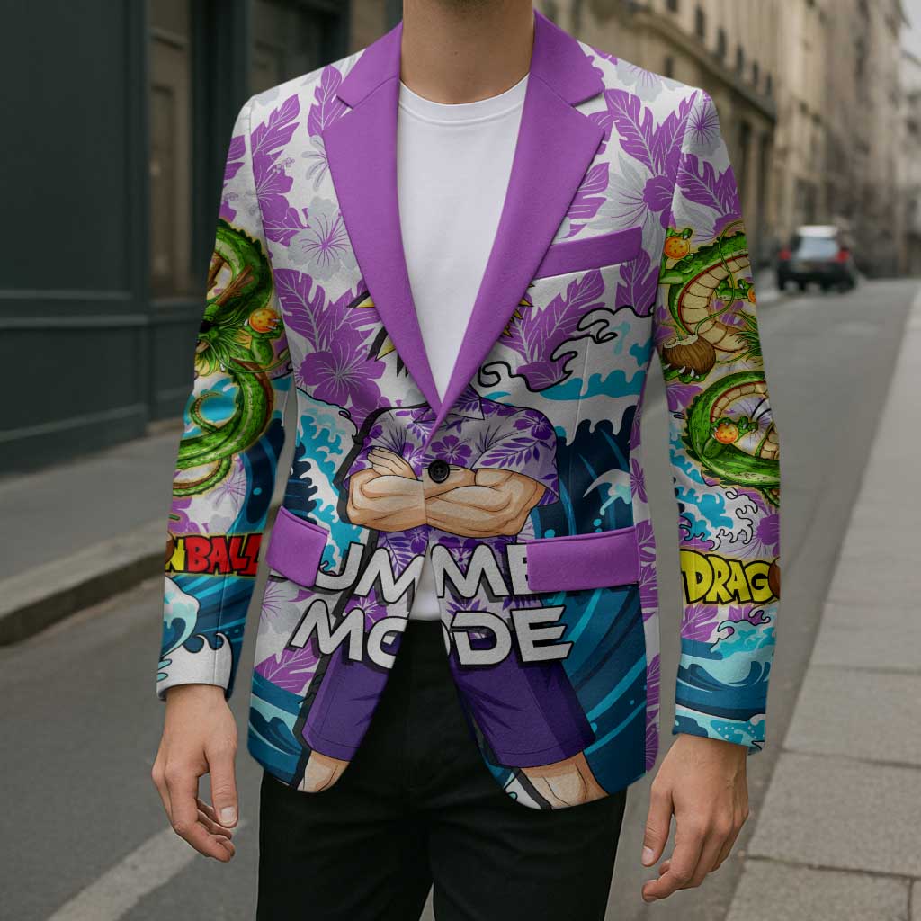 Gohan Dragon Ball Summer Theme Blazer with Tropical Floral Shirt Shenron and Ocean Wave Background - The Mazicc